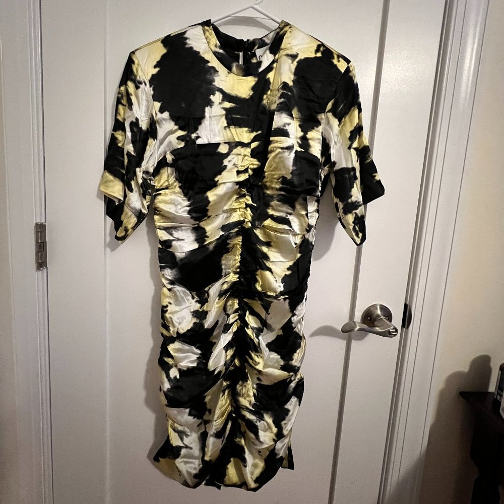 Ganni Woman's Black Silk Stretch Satin Fitted Mini Dress Size 38